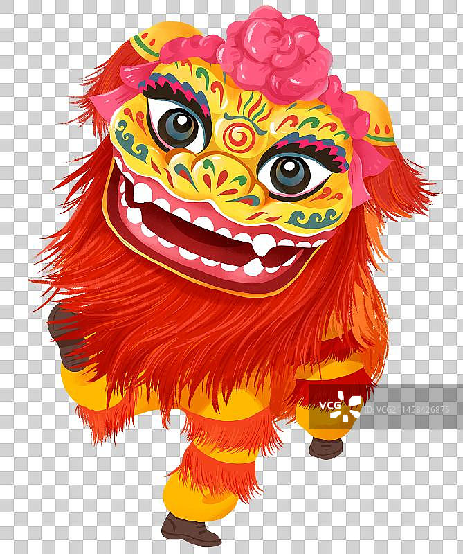 龙年年俗插画元素舞狮子图片素材