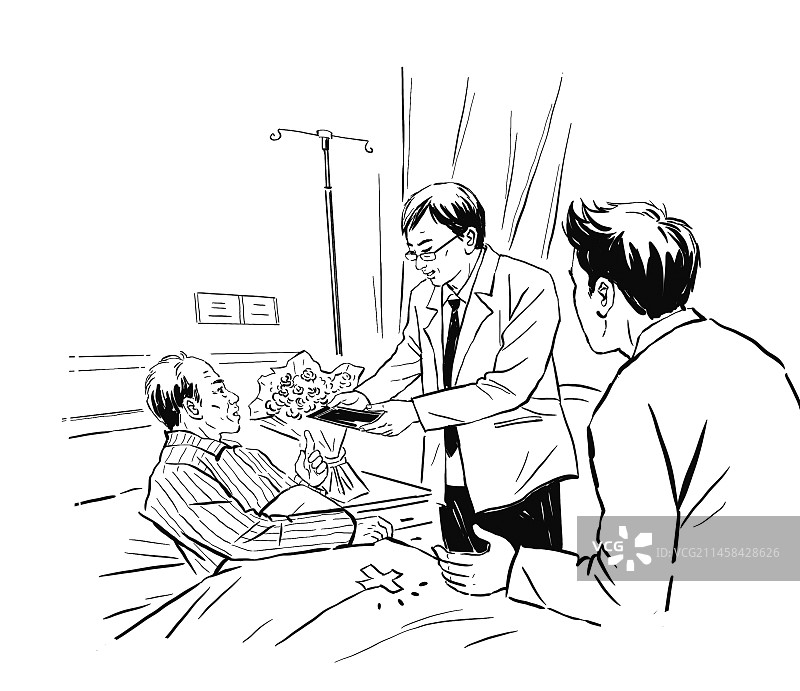 关爱老人  健康护理  黑白插图图片素材
