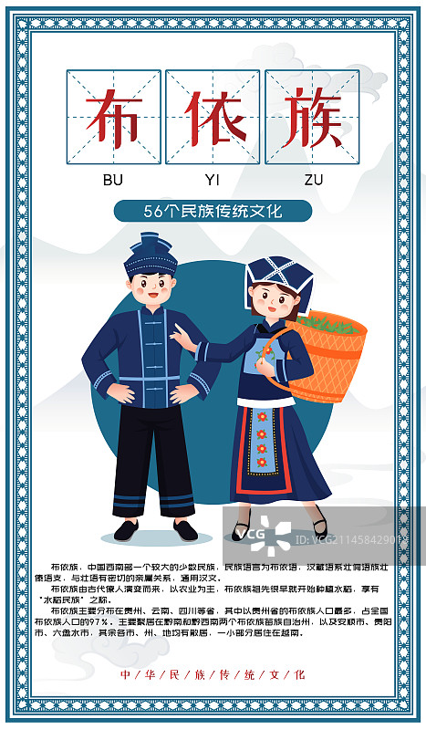 中华传统56个民族少数民族布依族人物矢量插画海报图片素材