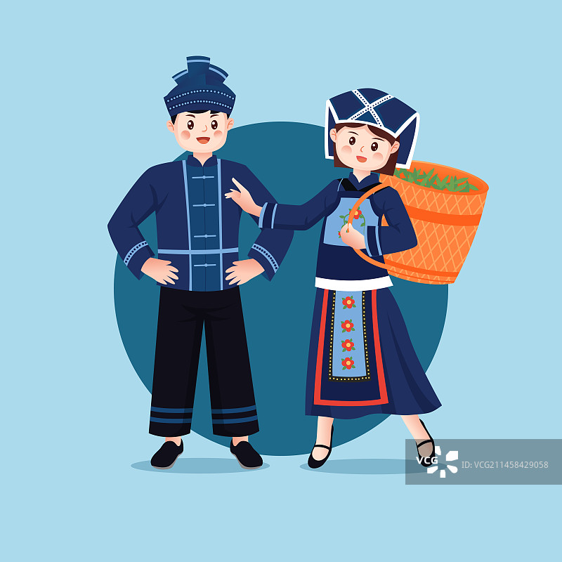 中华传统56个民族少数民族布依族人物矢量插画海报图片素材