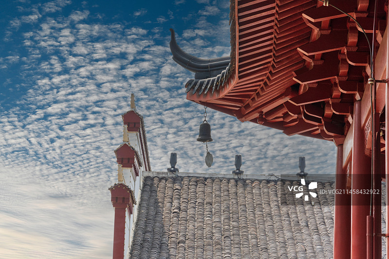 绳金塔屋檐下随风摆动的铜铃图片素材