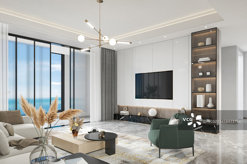 现代风格住宅客餐厅电视背景墙图片素材