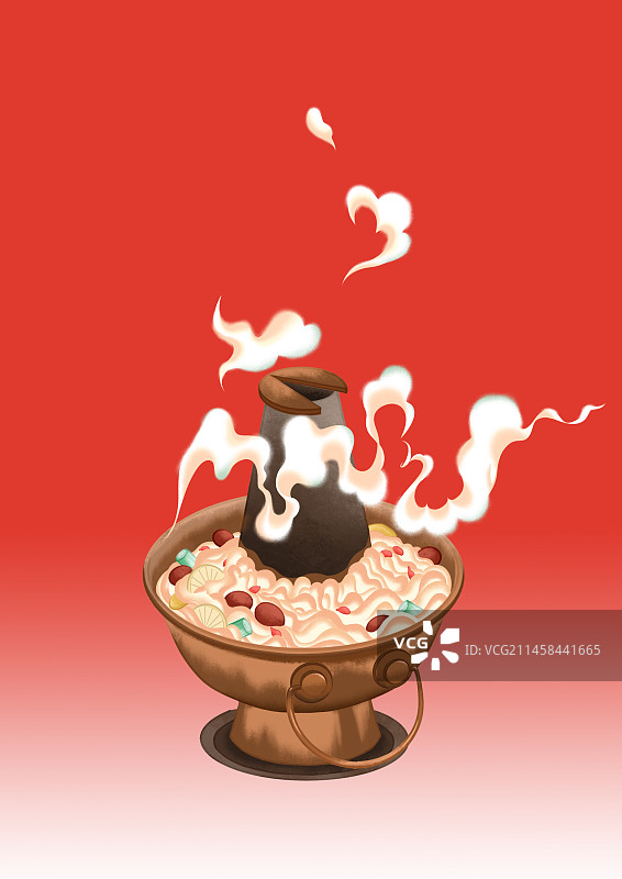 中式传统美食铜锅涮肉涮羊肉火锅元素插画图片素材