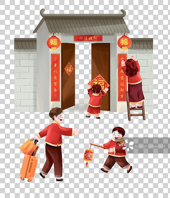 腊月二十九 返乡贴春联图片素材