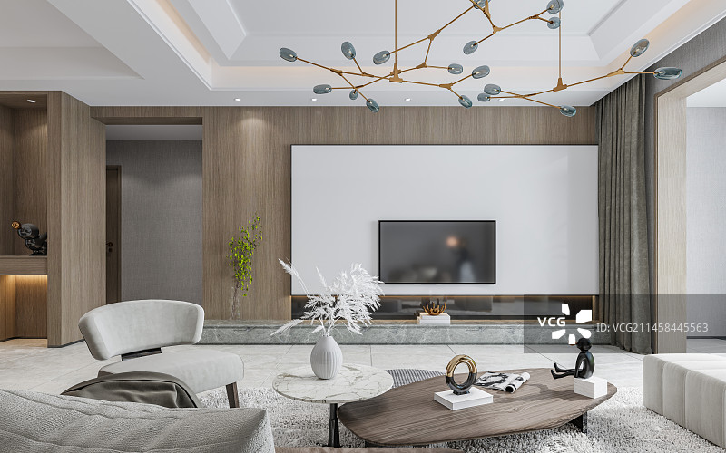 现代风格住宅客餐厅背景墙图片素材