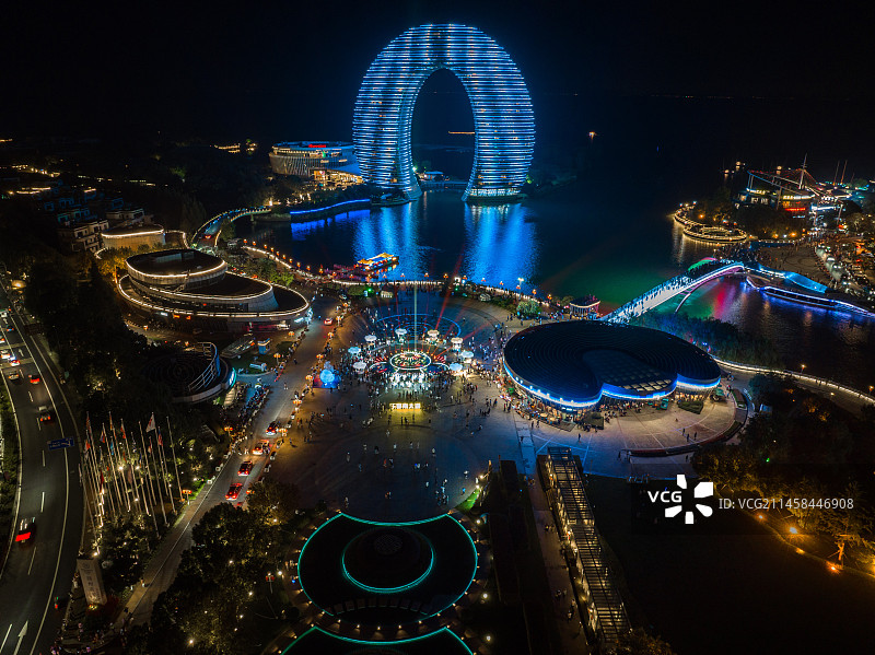 湖州南太湖度假区月亮广场和喜来登酒店航拍图片素材