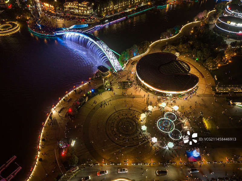 湖州南太湖度假区月亮广场和喜来登酒店航拍图片素材