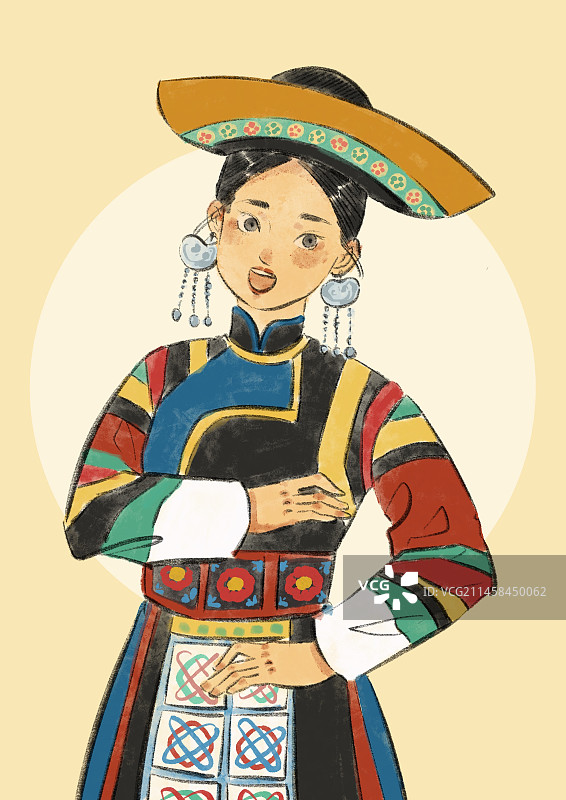五十六民族插画-土族图片素材