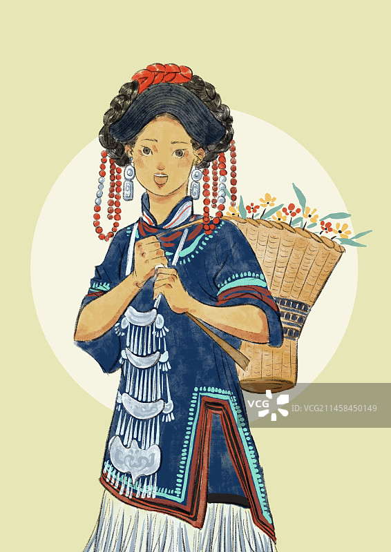 五十六民族插画-彝族图片素材