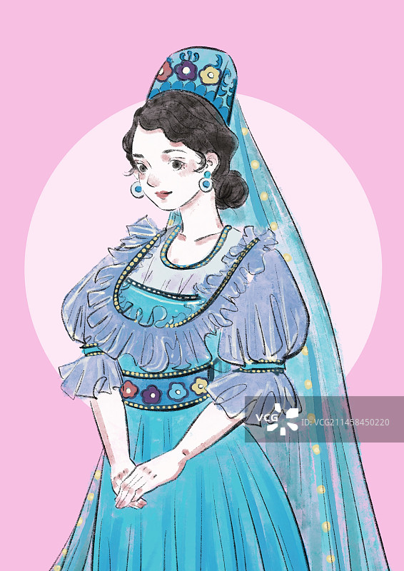 五十六民族插画-塔塔尔族图片素材