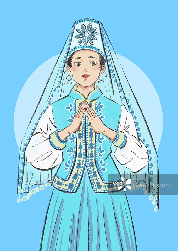 五十六民族插画-撒拉族图片素材