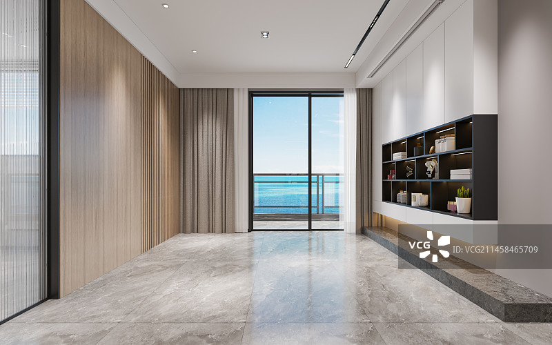 现代风格客餐厅空场景书柜展示架背景墙图片素材