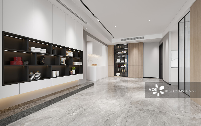 现代风格客餐厅空场景书柜展示架背景墙图片素材