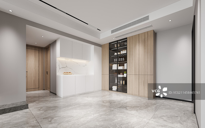 现代风格客餐厅空场景书柜展示架背景墙图片素材