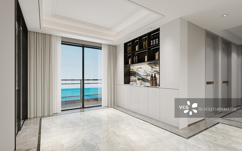 现代风格客餐厅空场景书柜展示架背景墙图片素材