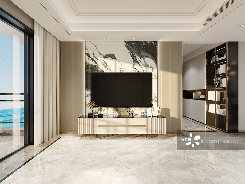 现代风格客餐厅空场景书柜展示架背景墙图片素材