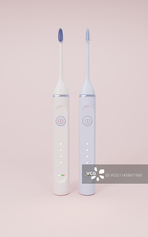 卡通牙齿与电动牙刷3D渲染图片素材
