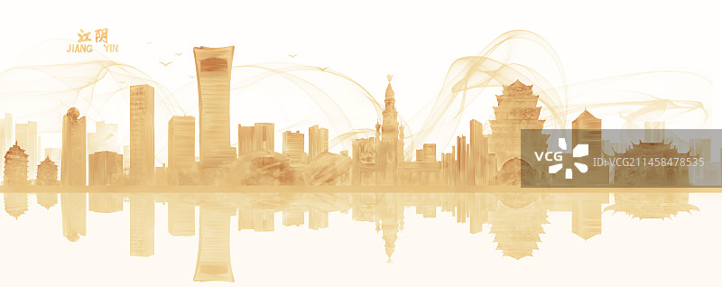 金色江阴城市建筑插画图片素材