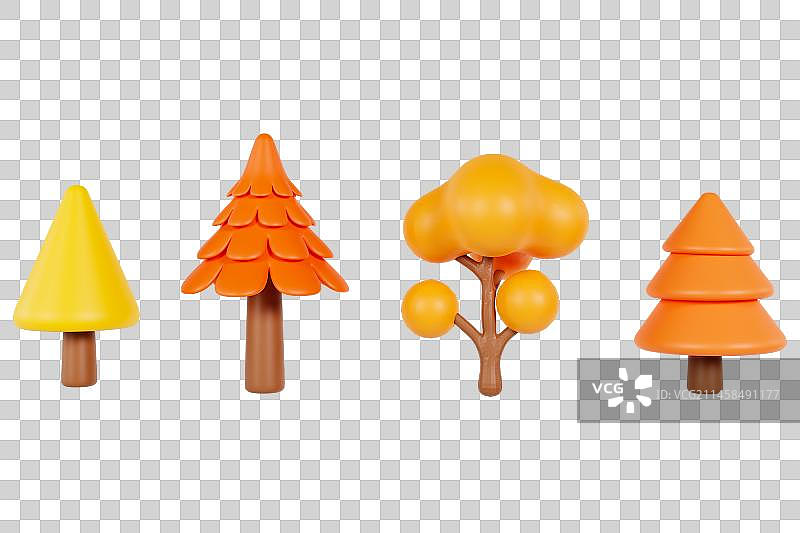 C4D立体秋天植物树木风景元素图片素材