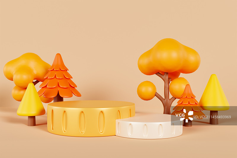 C4D立体秋天电商商品展台舞台场景促销插画图片素材