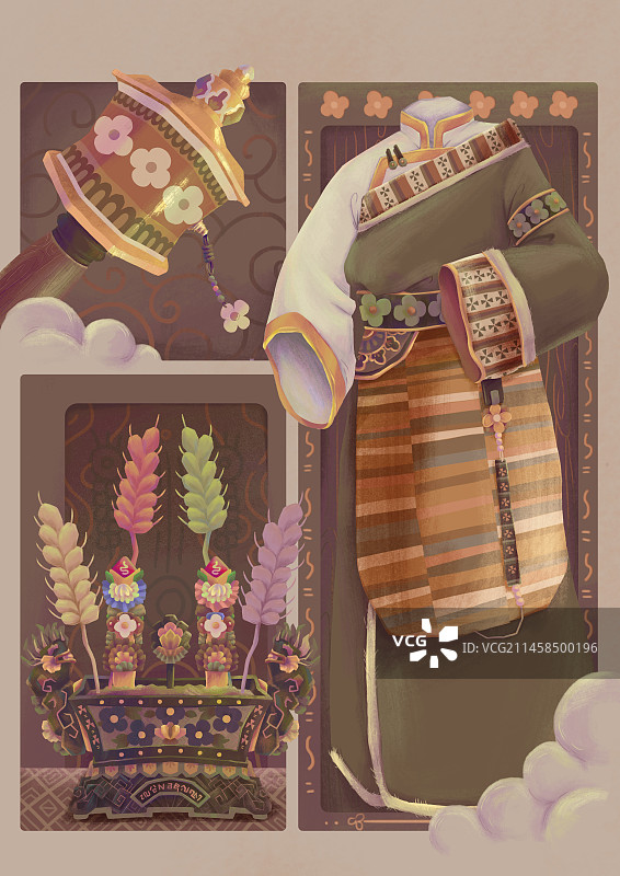 藏族文化服饰插画图片素材