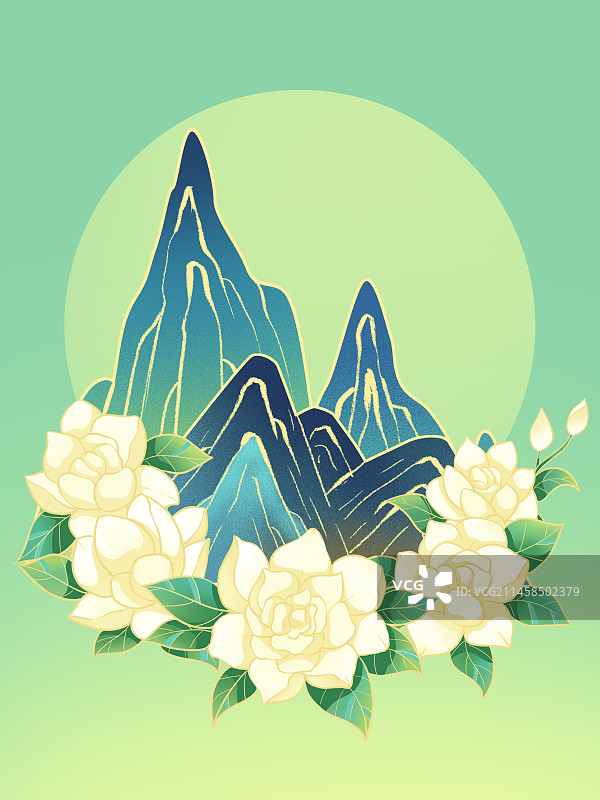 国潮青山和茉莉花图片素材