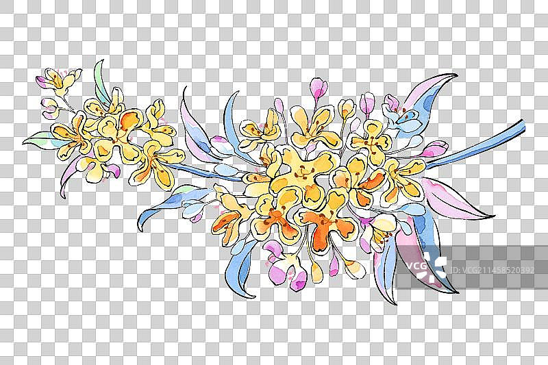 钢笔淡彩风格水彩画四季花卉设计元素图片素材