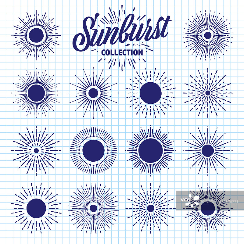 手绘复古旭日日落光束图片素材