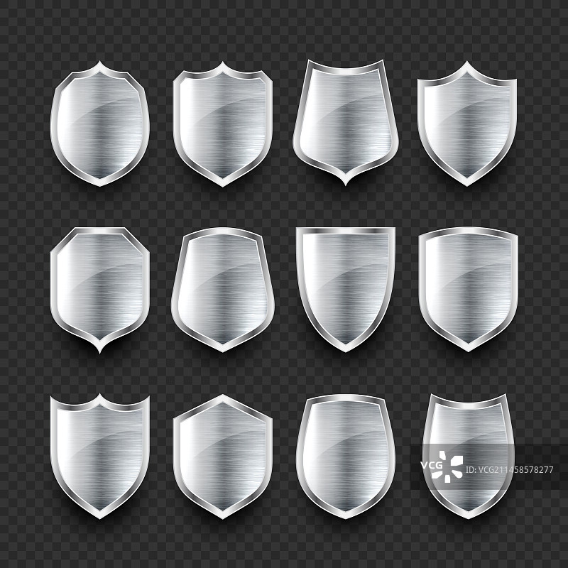 复古3D金属盾牌图标合集图片素材