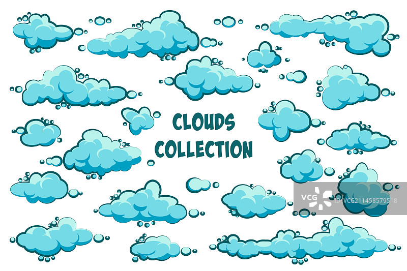 蓝色背景上的卡通云朵图片素材