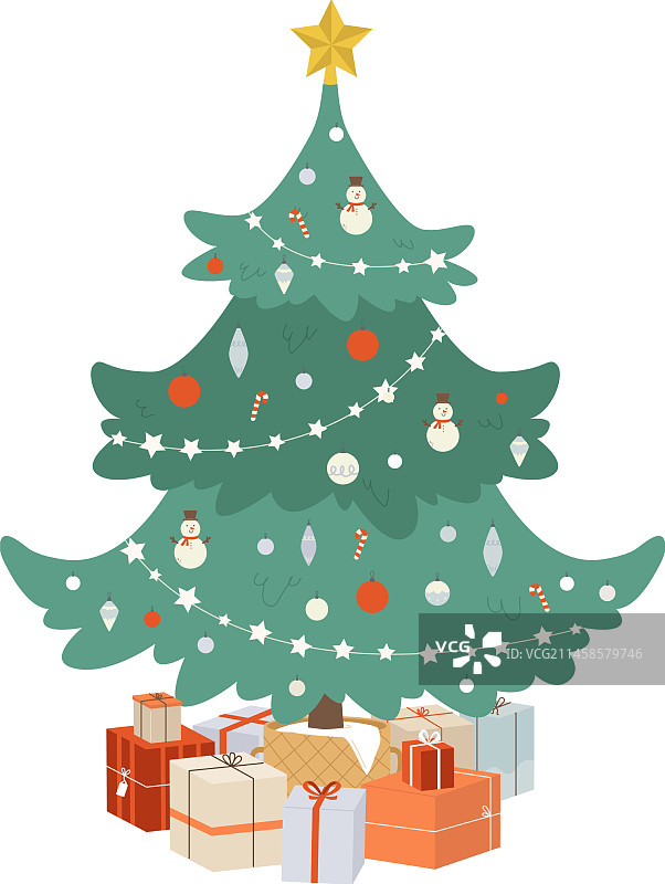 冷杉树下圣诞礼物图片素材