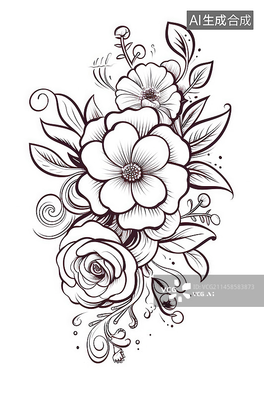 【AI数字艺术】白描的鲜花图案图片素材
