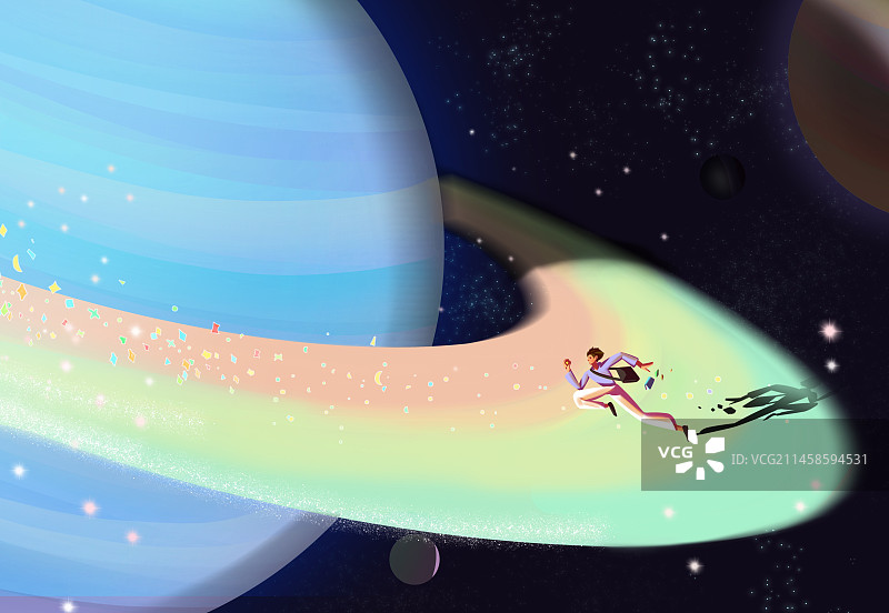宇宙狂奔治愈系插画图片素材