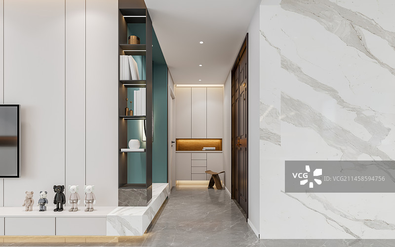 现代风格住宅客餐厅入户门玄关处鞋柜图片素材