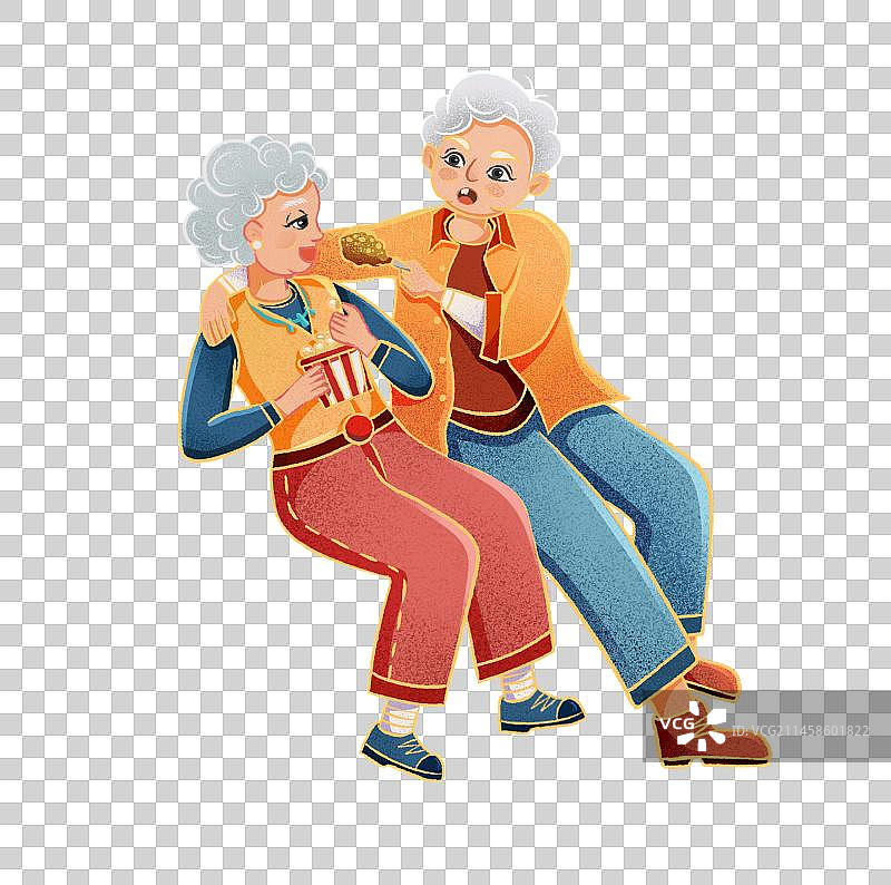 喂奶奶吃鸡腿的时髦老爷爷图片素材