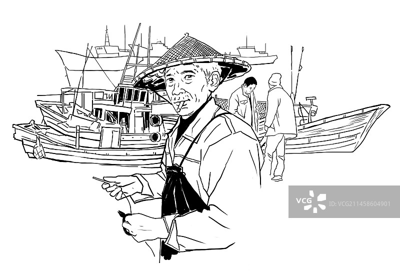 渔民 渔船 老人 捕捞图片素材