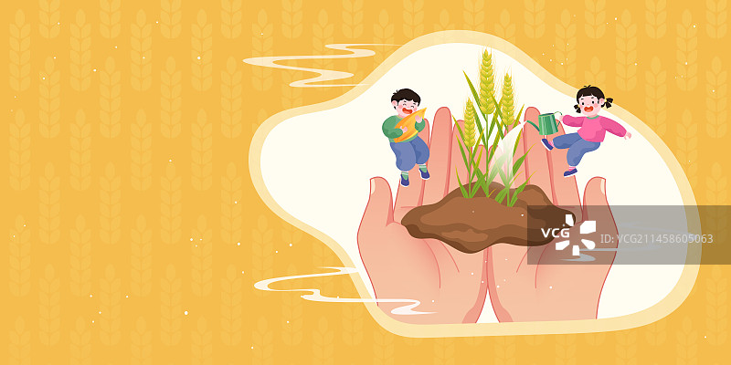 世界粮食日小麦稻田粮食谷物家庭人物插画图片素材