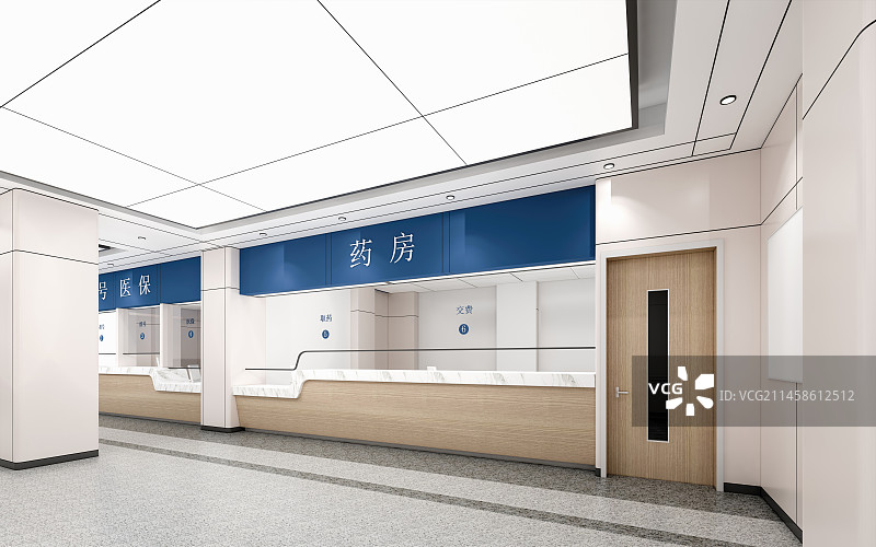 现代医院大厅挂号收费柜台窗台图片素材
