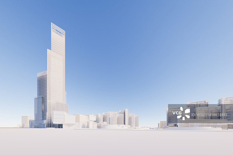 3D现代抽象城市天际线空间背景图片素材