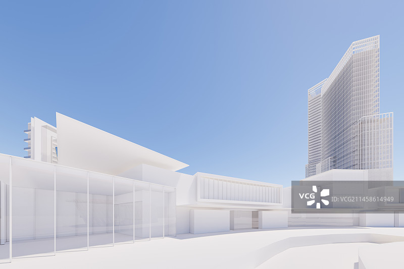 3D现代抽象城市天际线空间背景图片素材