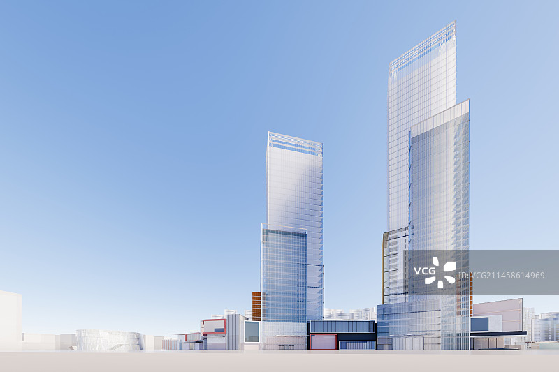 3D现代抽象城市天际线空间背景图片素材