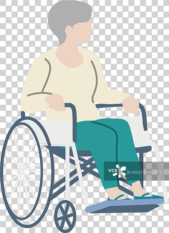 老年女性老人坐轮椅扁平插画素材图片素材