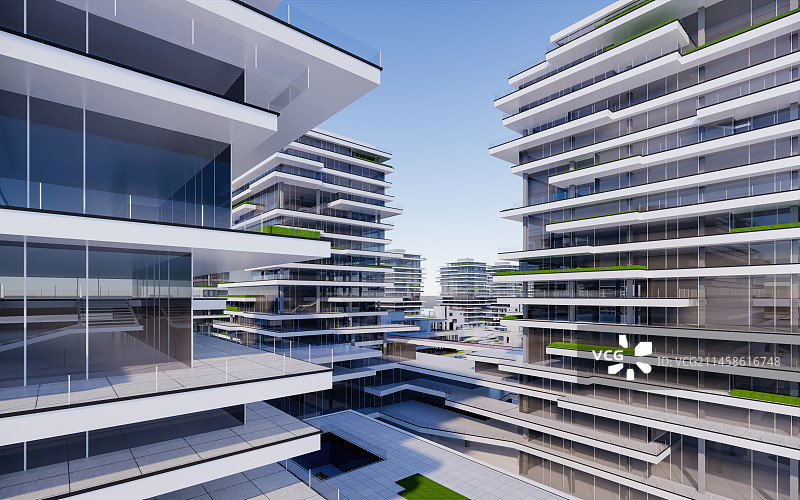 3D现代抽象城市建筑空间产业园区图片素材