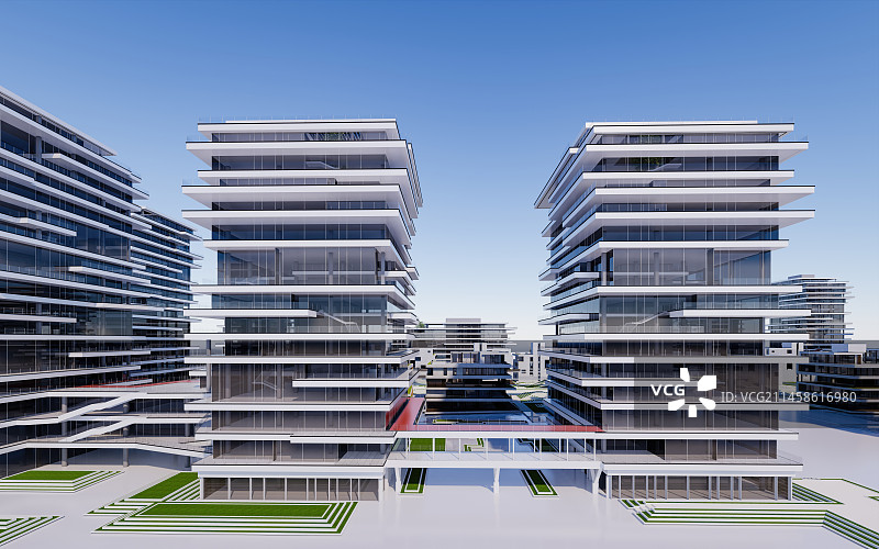 3D现代抽象城市建筑空间产业园区图片素材