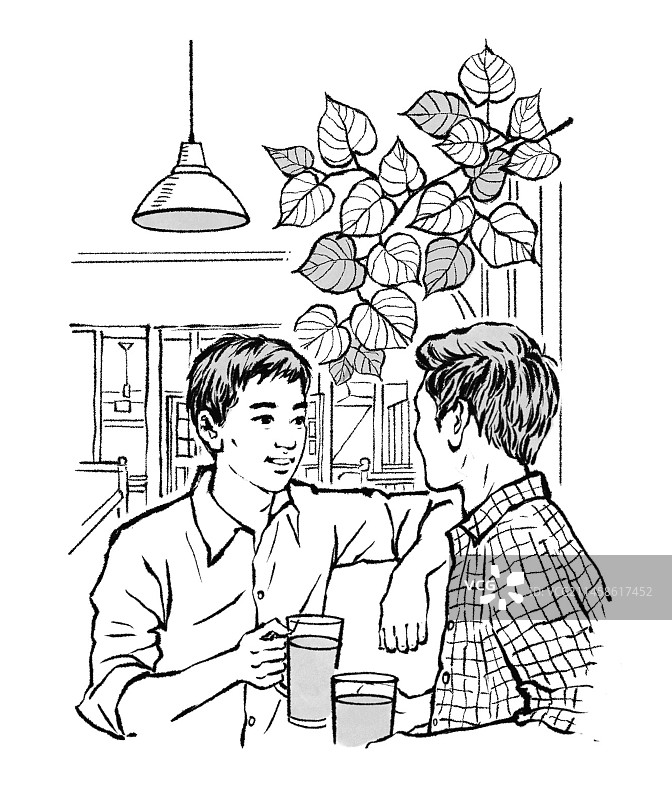 男青年 聊天 说话 喝饮料图片素材