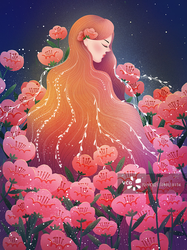 花丛中的少女图片素材