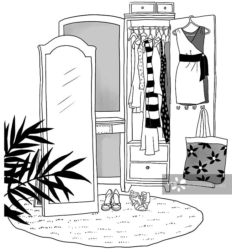 衣柜 线描 服饰 女人 衣橱图片素材