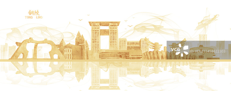 金色铜陵城市建筑插画图片素材