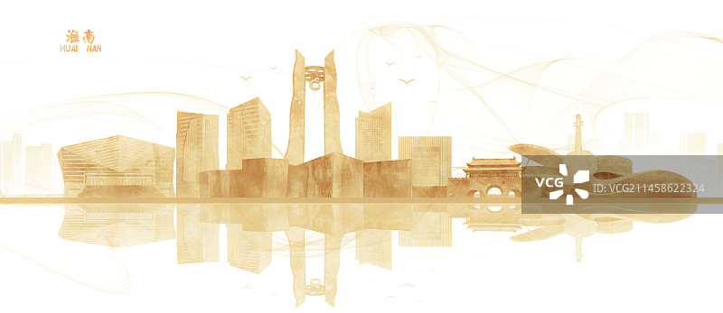 金色淮安城市建筑插画图片素材