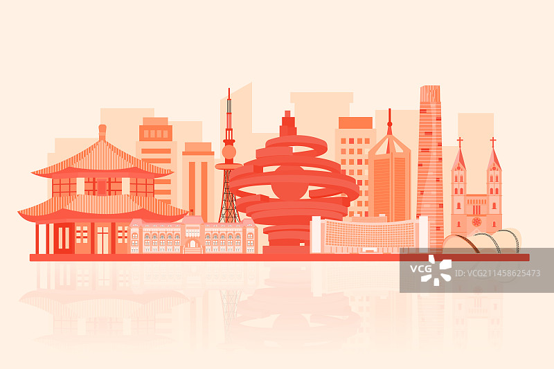 青岛城市天际线矢量插画图片素材